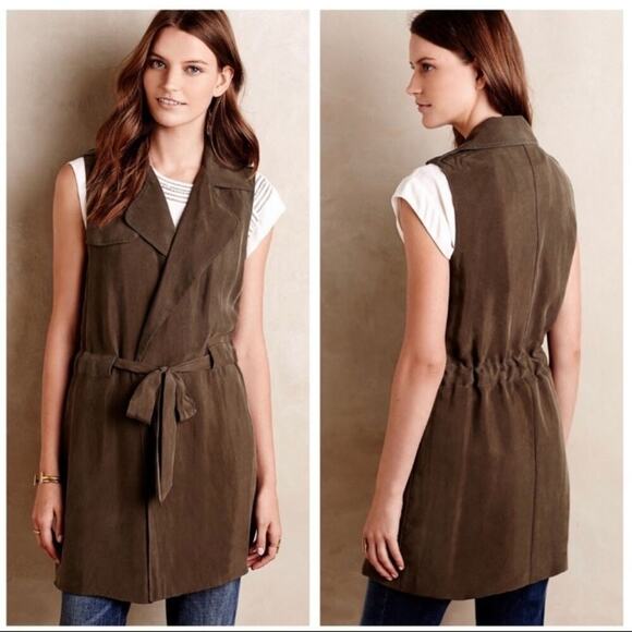 Elevenses Anthropologie Draped Trench Vest Sz XS - Picture 1 of 8